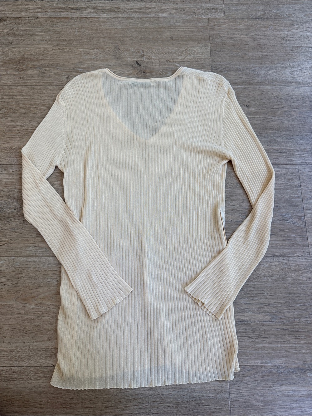Zara Ribbed V-Neck Button-Side Long Sleeve Top - Cream Medium - Picture 6 of 6